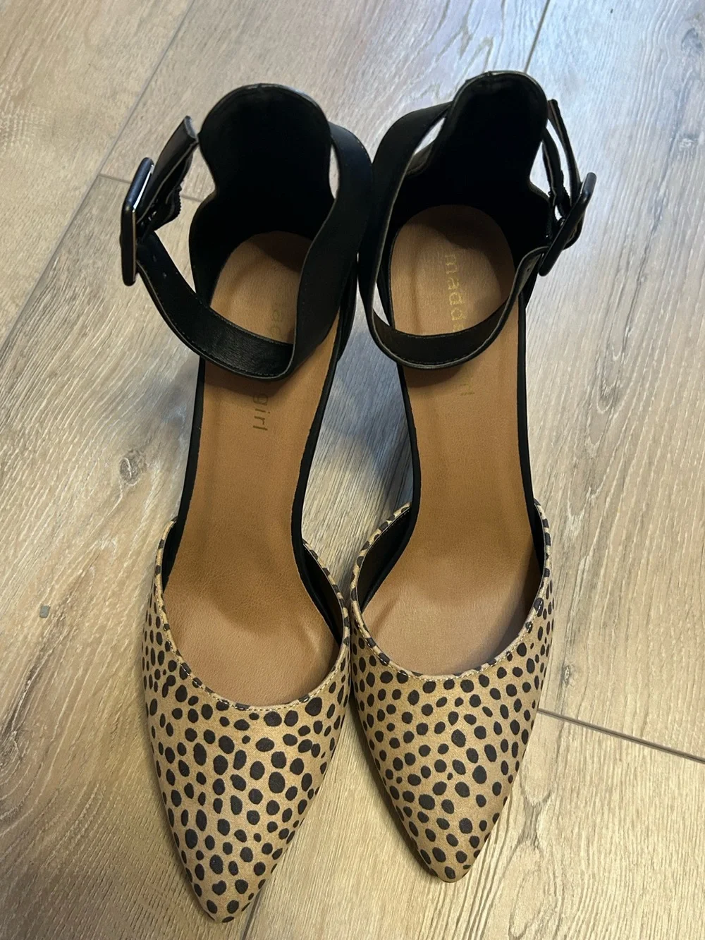 Madden Girl Electraa Leopard Print Pointed Toe Ankle Strap Heels Size 8.5 - Picture 2 of 8